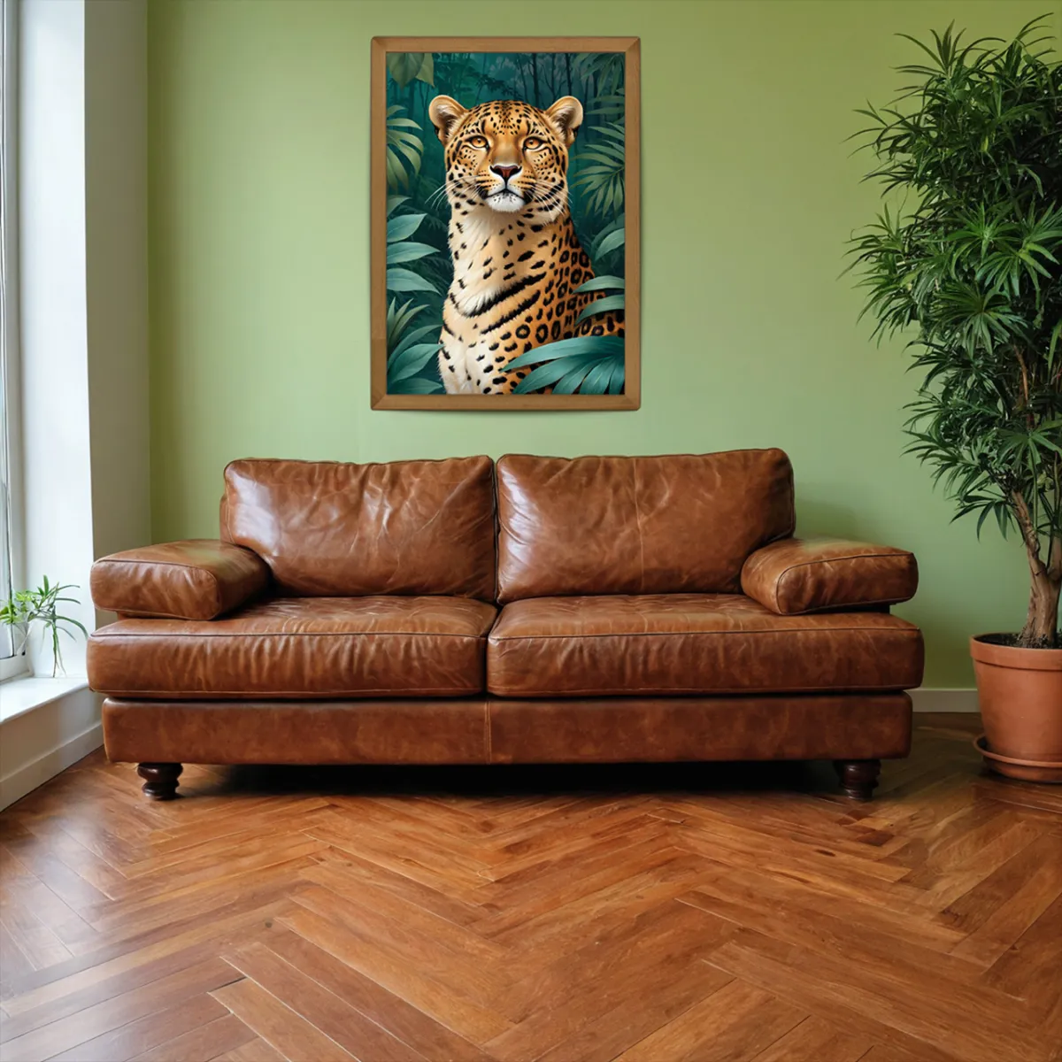 Jungle leopard wall art in natural tones