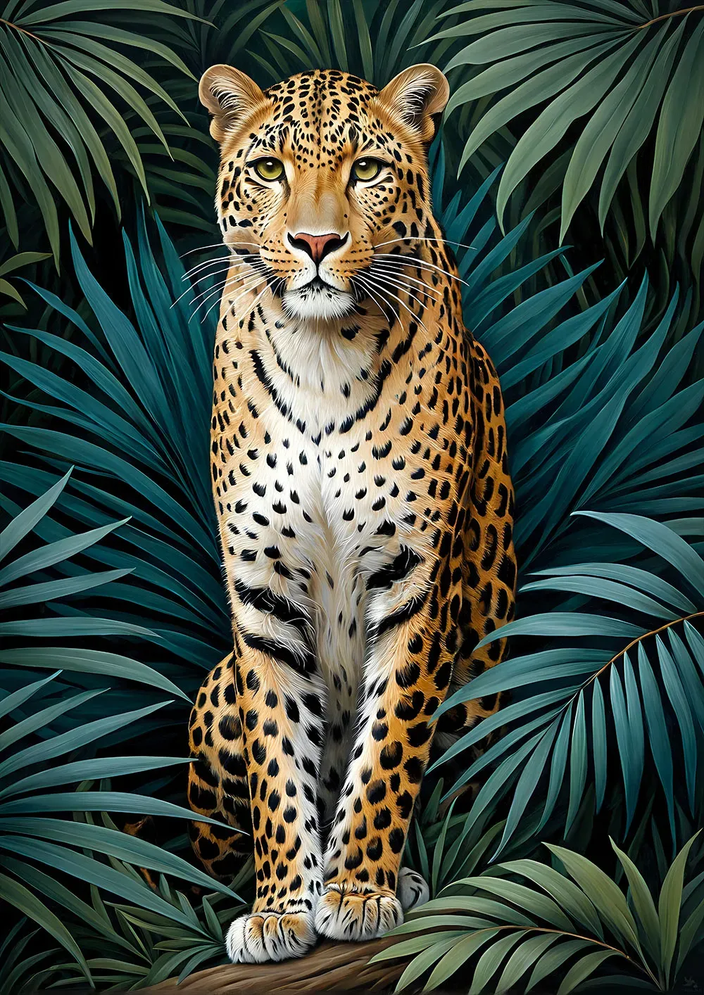     Majestic leopard in tropical jungle foliage wall art