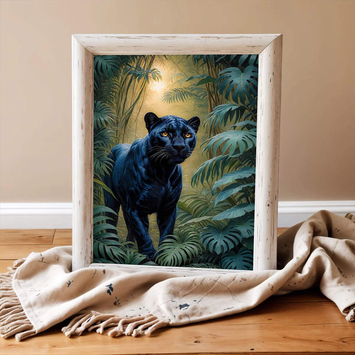 Jungle wildlife artwork featuring stealthy black panther