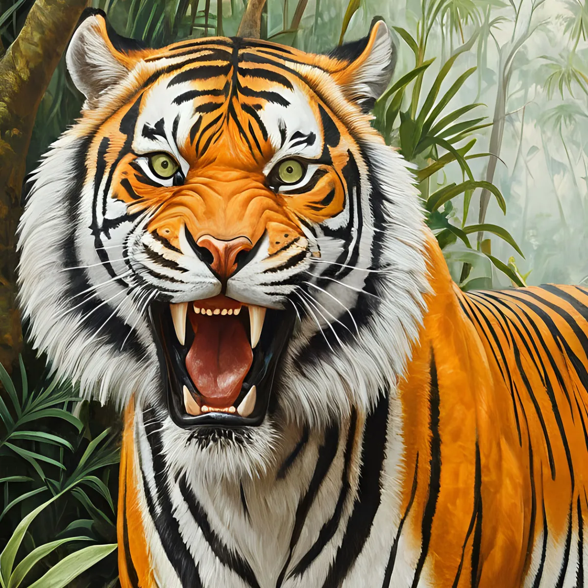Close-up of tiger face from TIGER’S DOMAIN artwork.