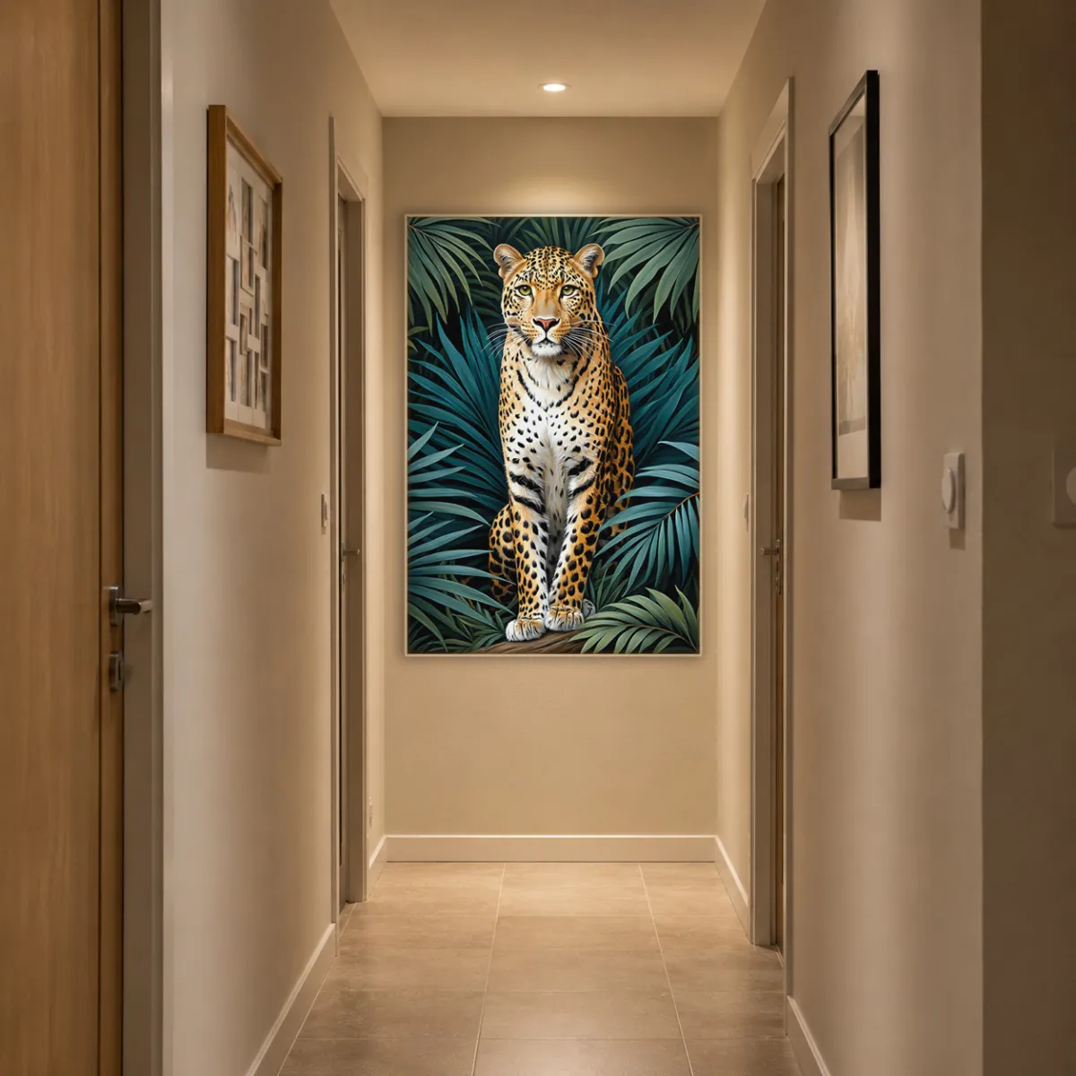 Framed XXL leopard poster for upscale interior design