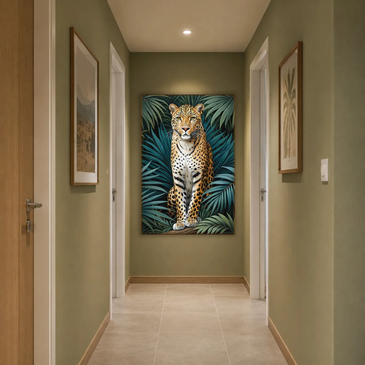 XXL luxury leopard art print in modern hallway