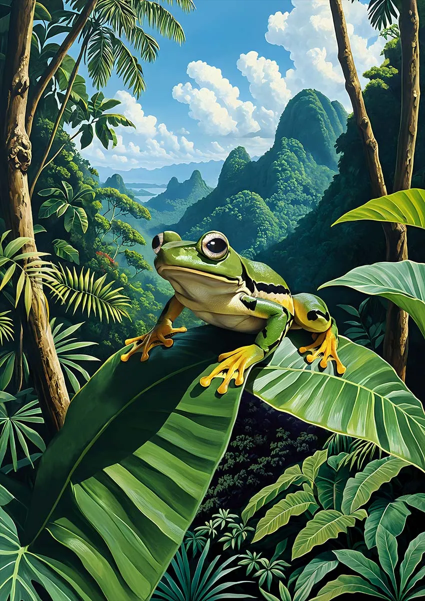 Wallace’s flying frog in tropical rainforest