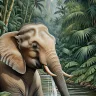 Jungle elephant portrait wall art with tropical atmosphere