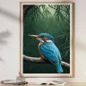 Exotic kingfisher artwork with tropical rainforest atmosphere