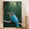 Tropical kingfisher bird wall art in lush jungle setting
