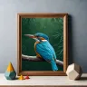 Tropical nature print with kingfisher in rainforest foliage