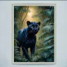 Black panther jungle scene above modern sofa interior