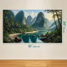Untouched tropical river valley featuring limestone karsts, rainforest and tranquil waters