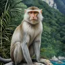 Eyes of Andaman - crab-eating macaque fine art portrait, Andaman karst cliffs backdrop