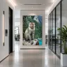 Eyes of Andaman large format wall art displayed in a modern corporate office hallway