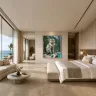 Eyes of Andaman wildlife print as vertical wall art in a luxury contemporary bedroom