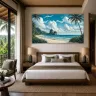 Tropical beach wall art in a luxury bedroom