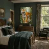 Luxury bedroom featuring TIGER’S DOMAIN tiger wall art by TAMAJAD