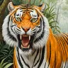 Close-up of tiger face from TIGER’S DOMAIN artwork.