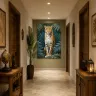 Large luxury leopard wall art in ethnic corridor