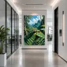Wallace’s flying frog art print in a contemporary office hallway